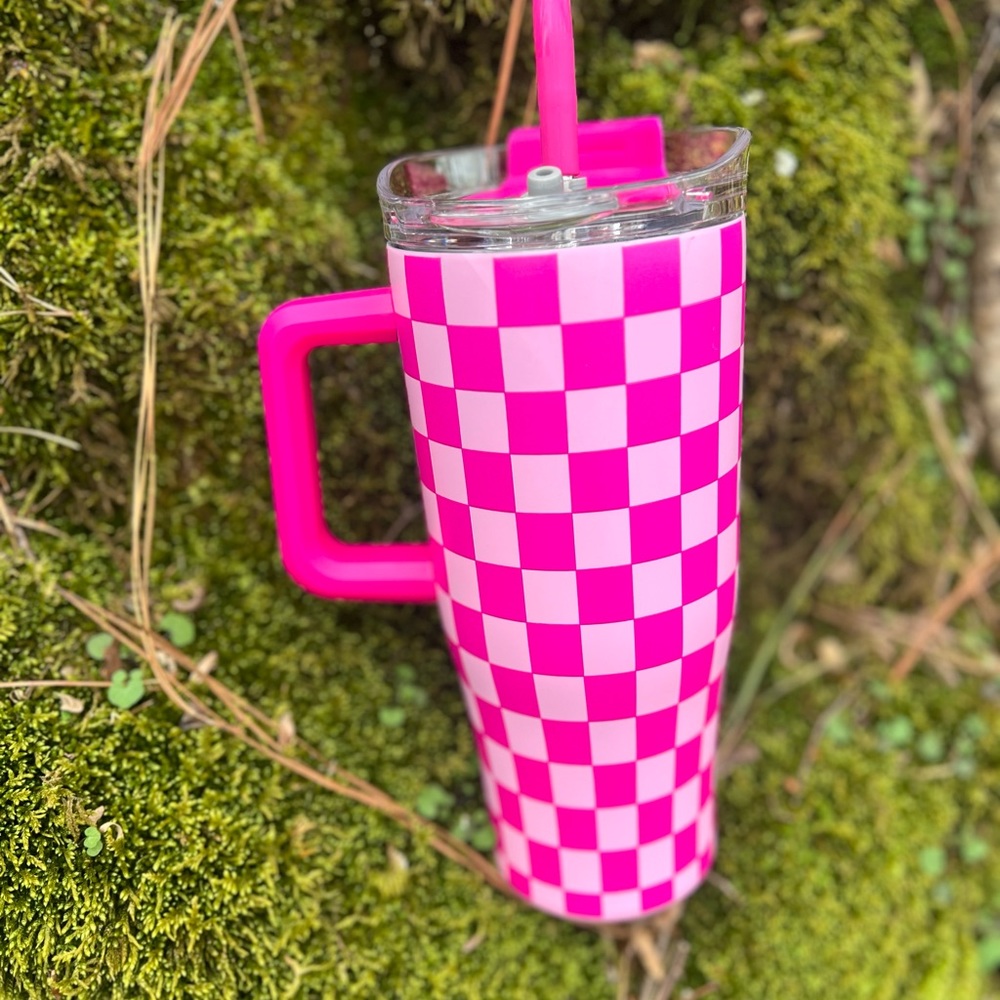 Pink checked 30 ounce Stainless Steel Tumbler